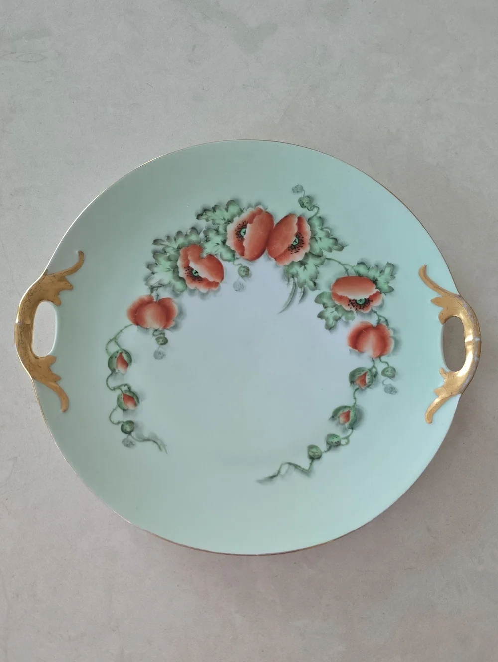 Royal Austria Decorative Mint Green Porcelain Serving Platter - Floral Accents